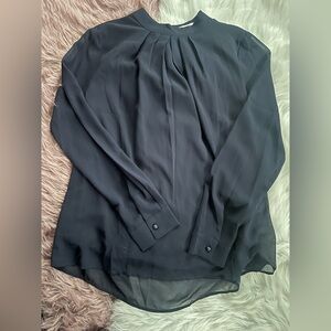 Soteer Dark Blue Soft Flowy Blouse Teardrop Back & Buttons